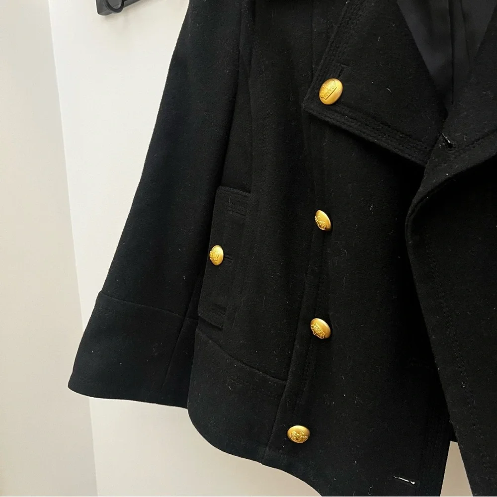 Vintage Juicy Couture Black Cropped Double Breasted Wool Pea Coat | Gold Accents - Picture 3 of 7